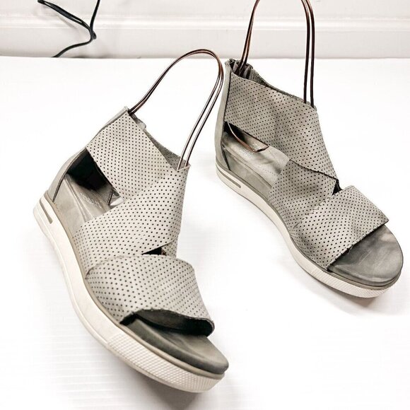 Eileen Fisher Sandals Womens 7 Beige Sport Platform Nubuck Perforated Dot Cross - Picture 4 of 12